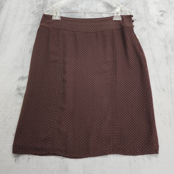 Vintage Y2K GAP Skirt Womens 12 Brown Pink Polka Dot Chiffon Side Button Pencil - Picture 1 of 11